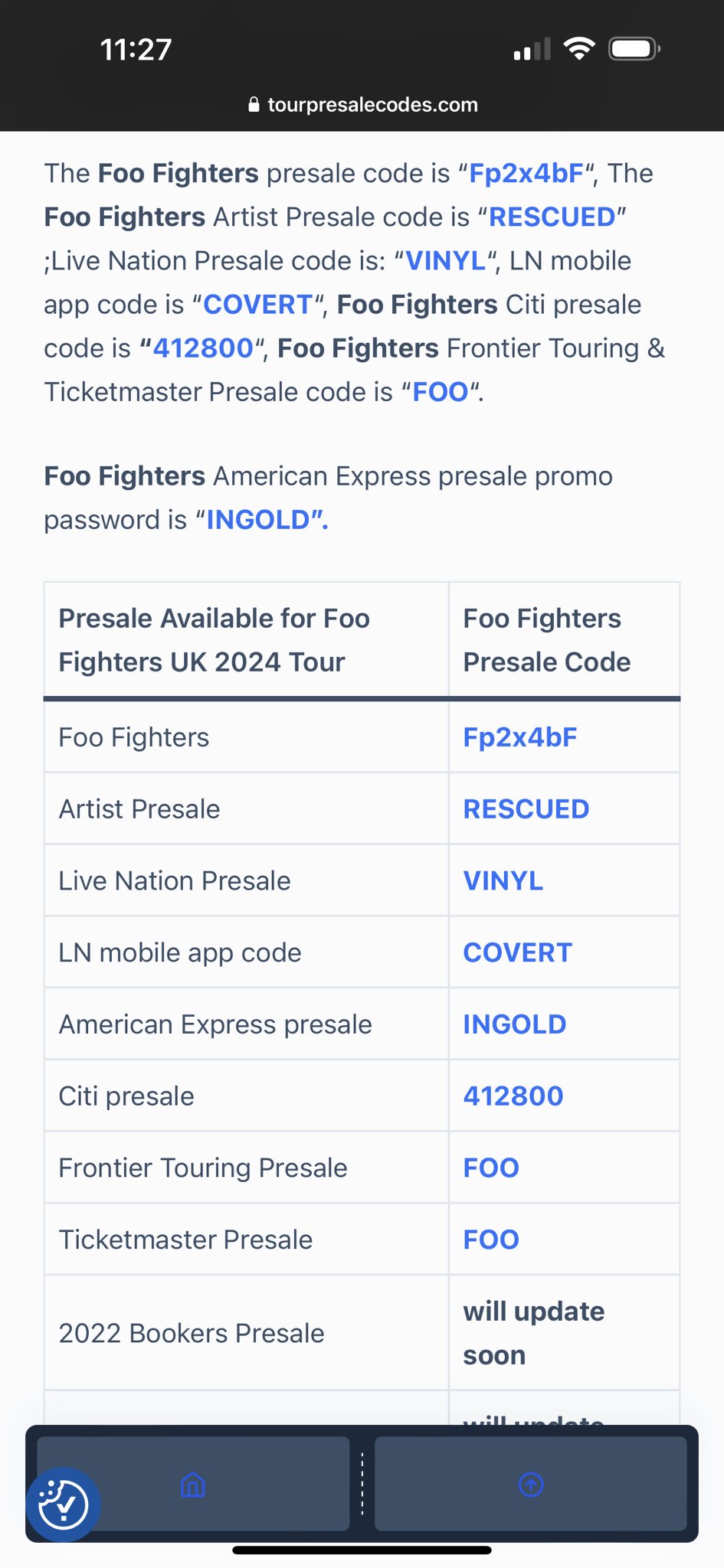 presale codes