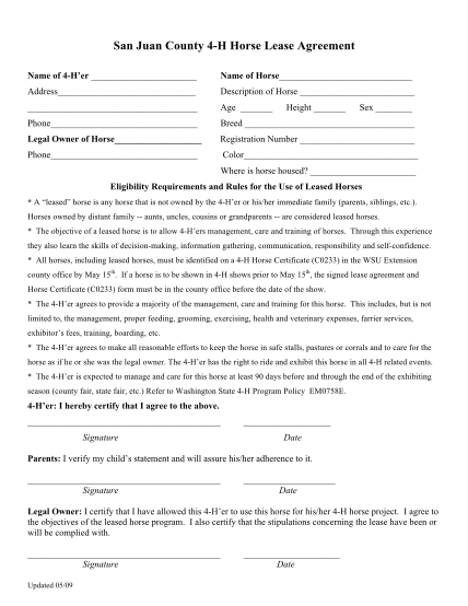 printable horse lease agreement