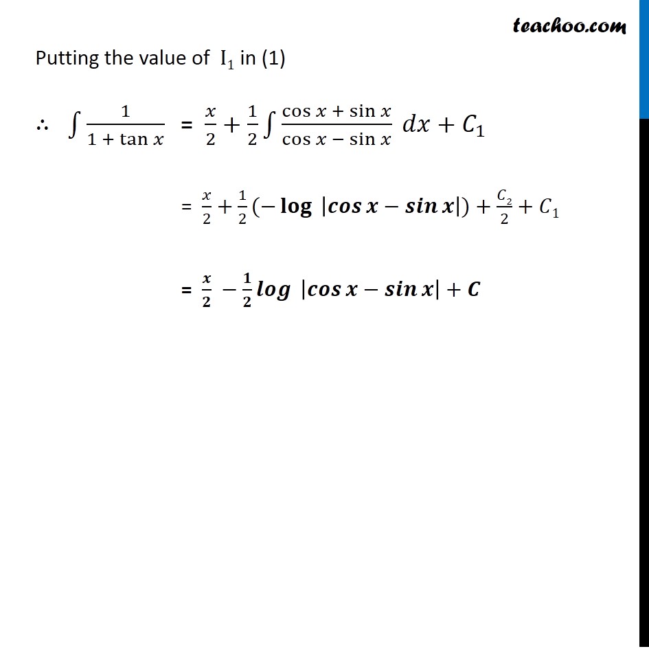 integration of dx 1 tanx