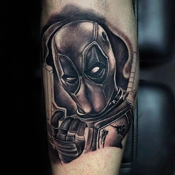 deadpool tattoo black and white