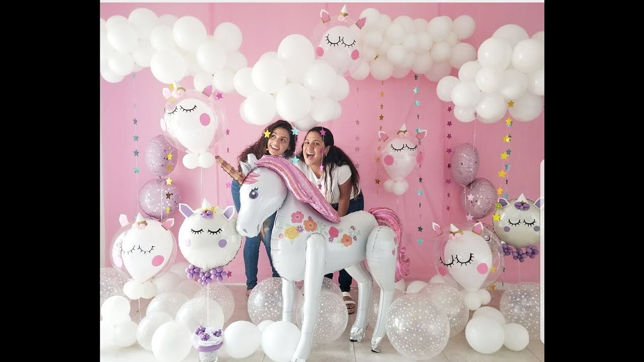 decoracion de unicornio con globos