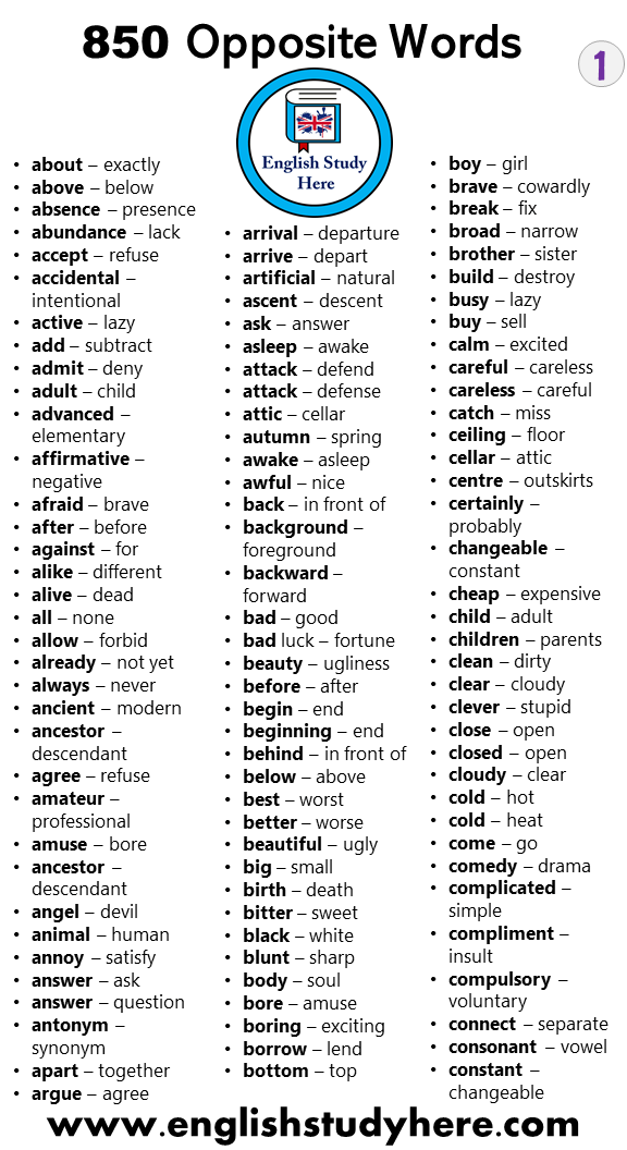 good opposite word in english