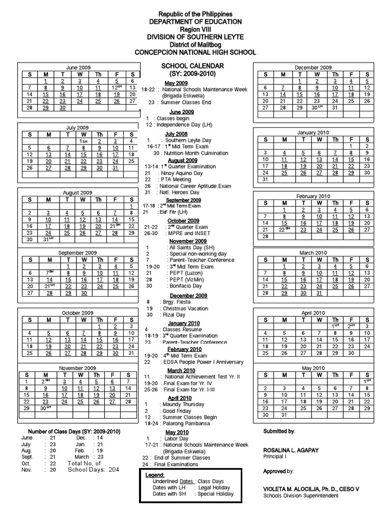 deped school calendar 2010 11