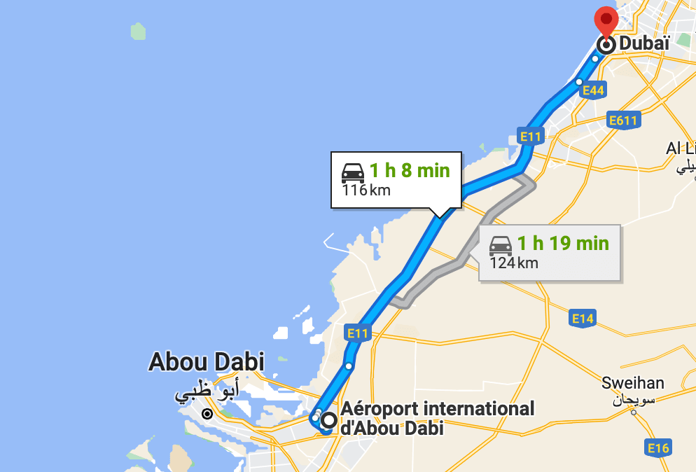 distancia dubai abu dhabi