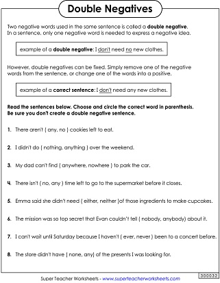 double negatives worksheet 1 answer key