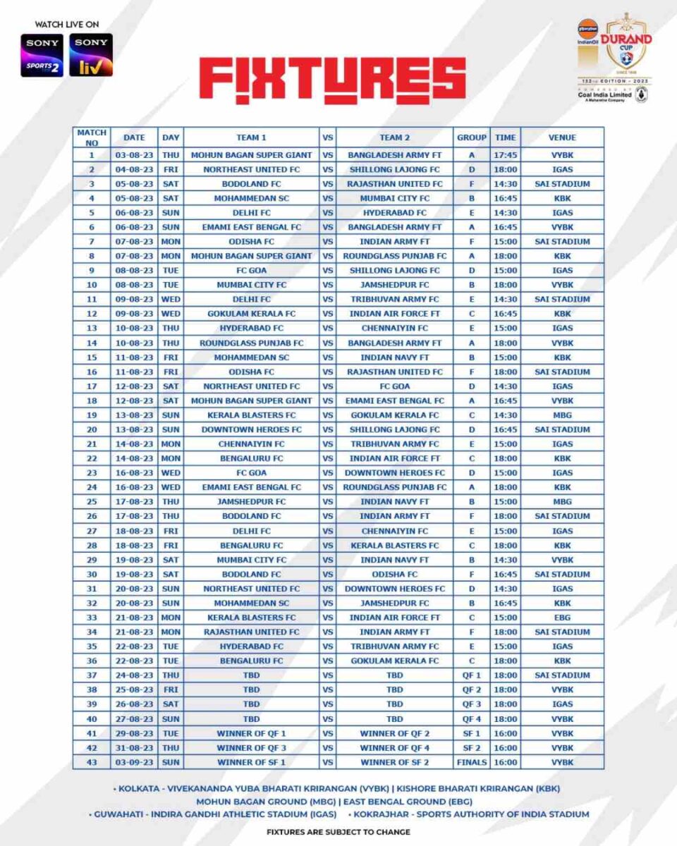 durand cup 2022 fixtures pdf