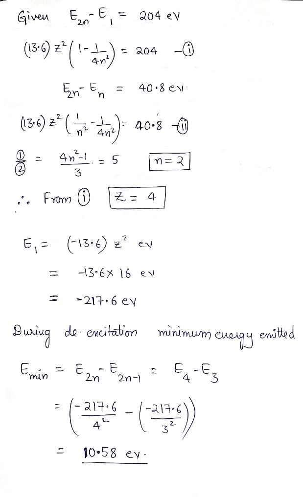 a hydrogen like atom of atomic number z