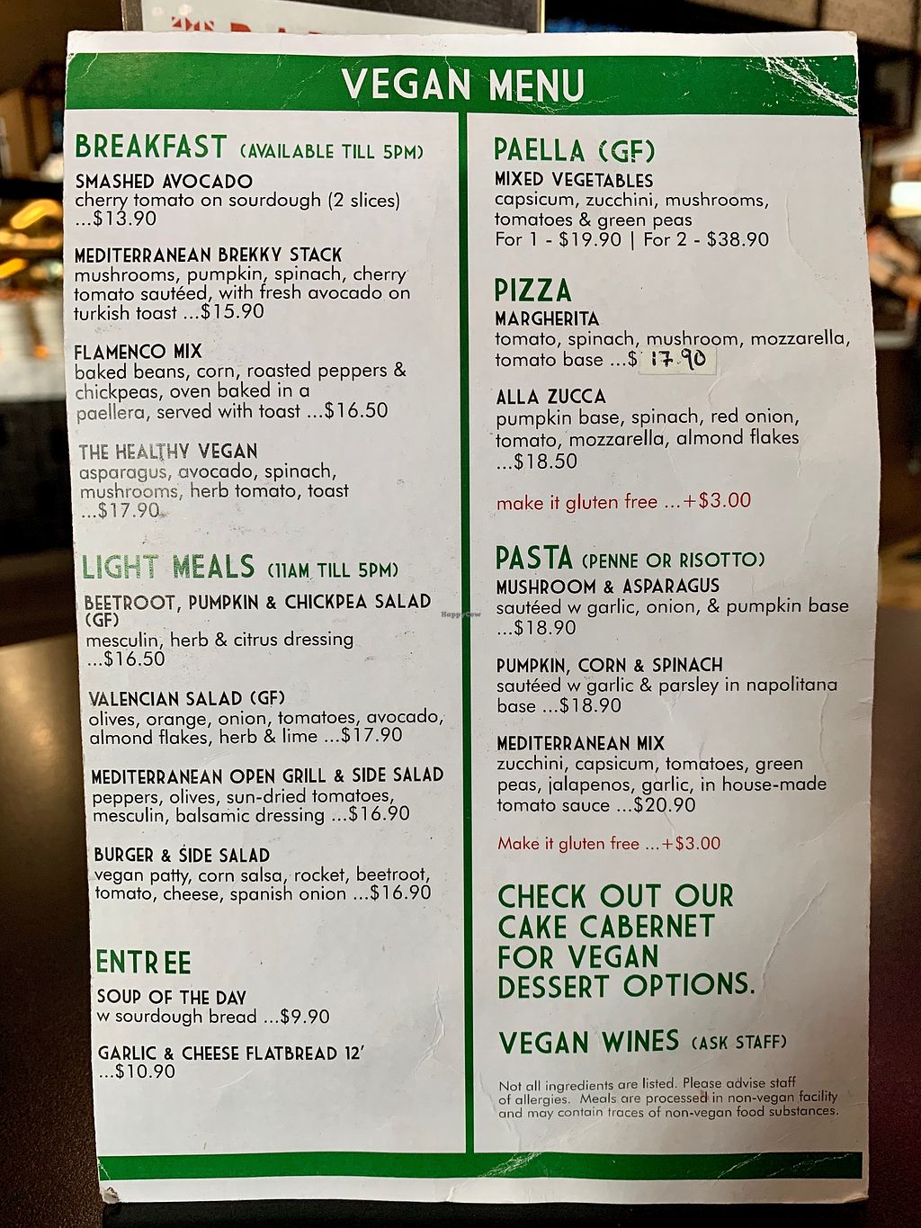 barcella restaurant menu