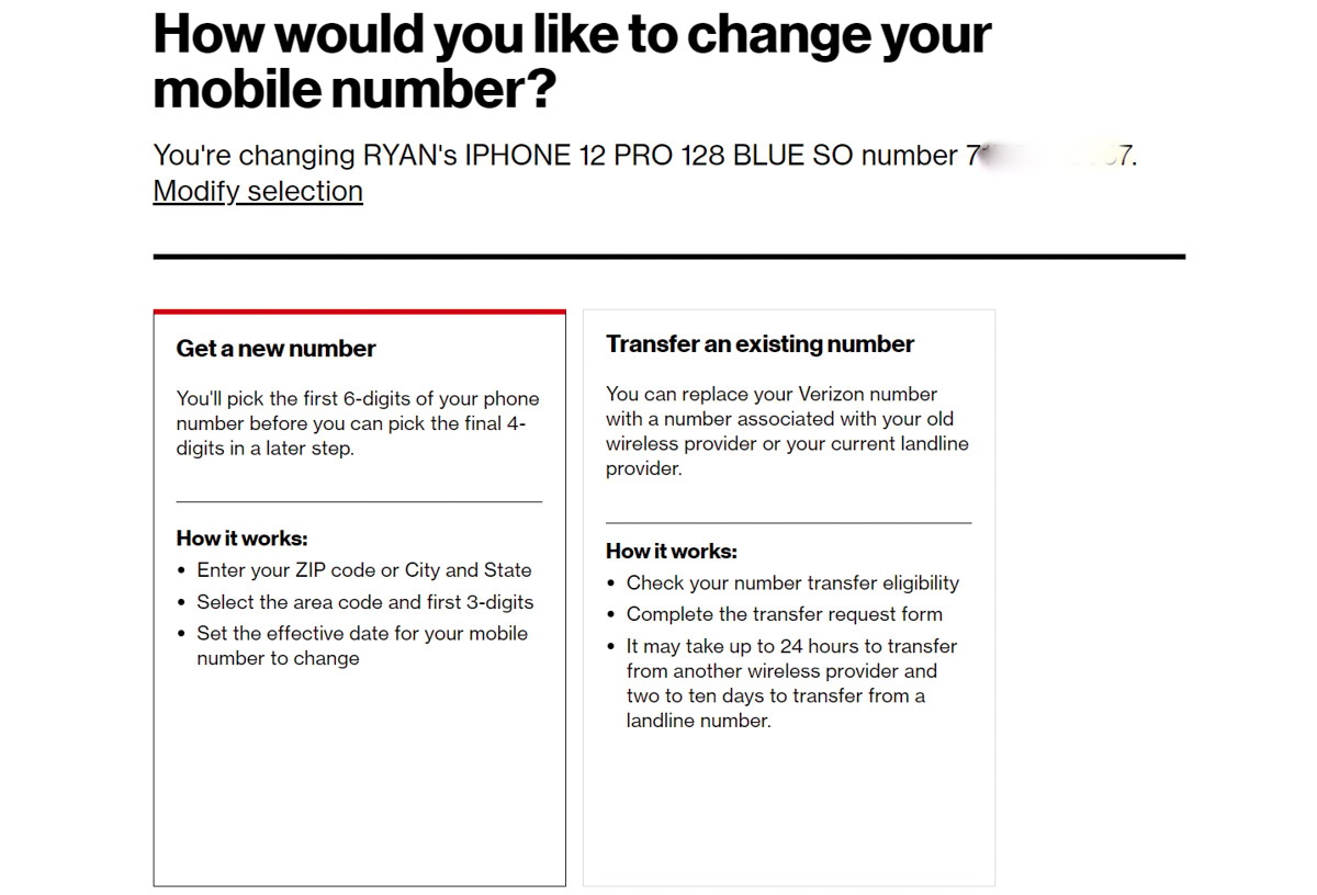 verizon number change