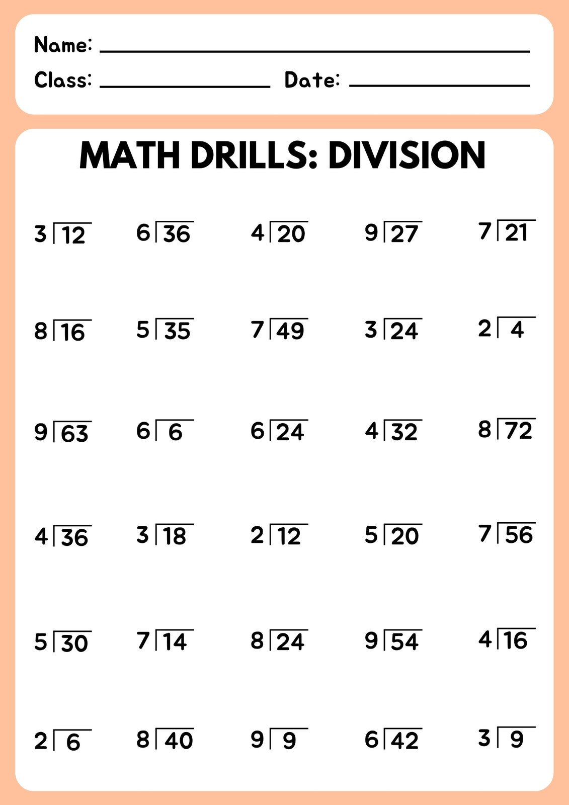 math division worksheets