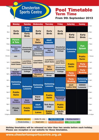 warminster sports centre swimming timetable