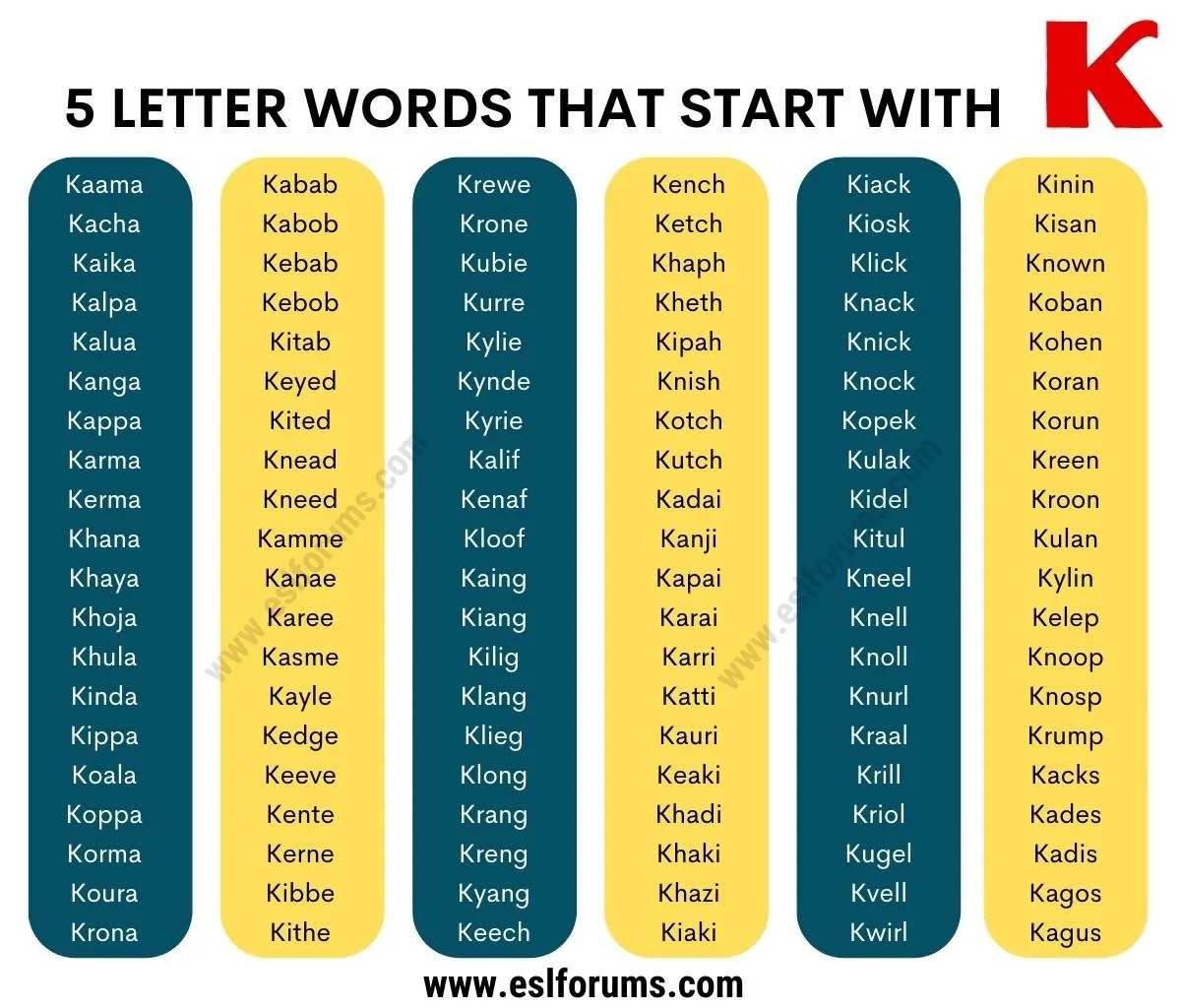 5 letter words k a