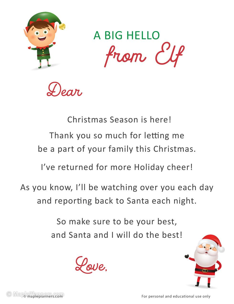 elf on the shelf arrival note