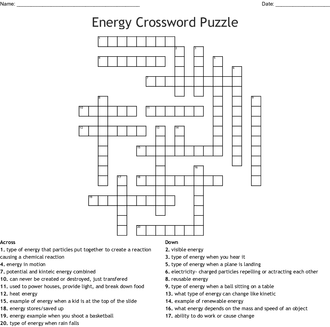 energy crossword puzzle