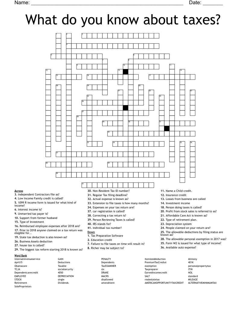 entry on a tax form crossword