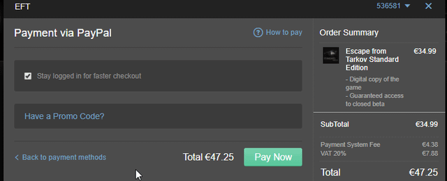 escape from tarkov paypal