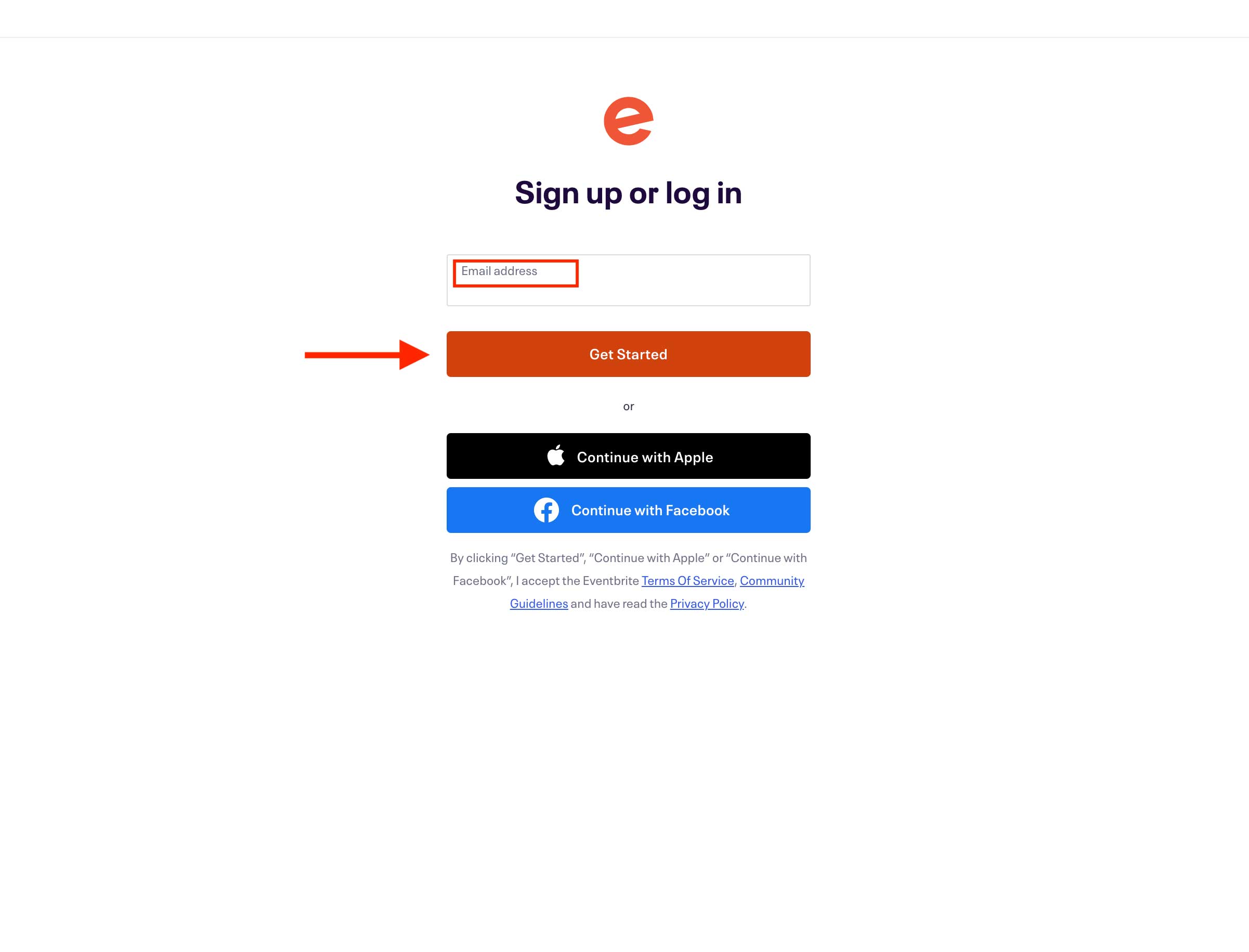 eventbrite login page