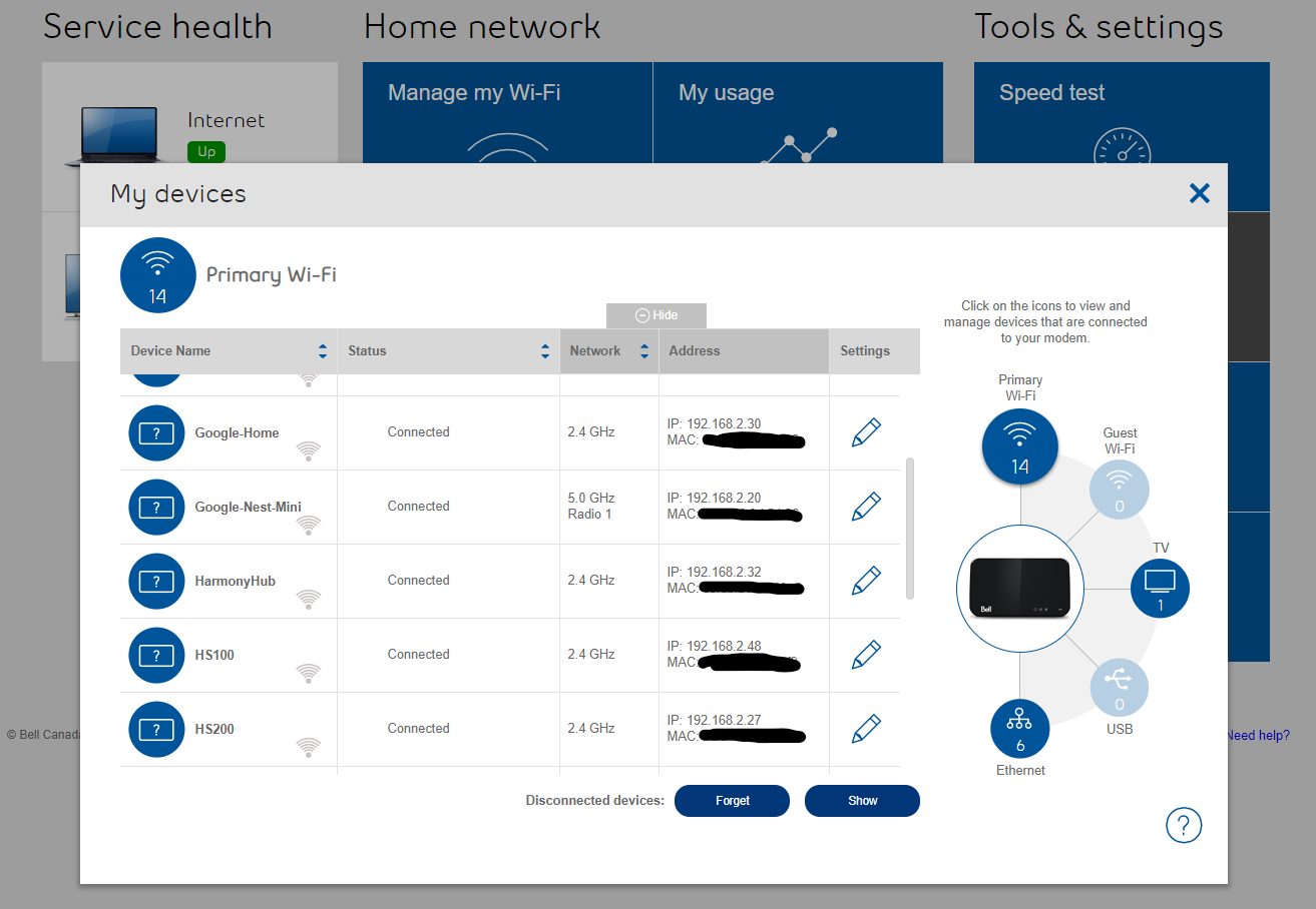 bell home hub 3000 password