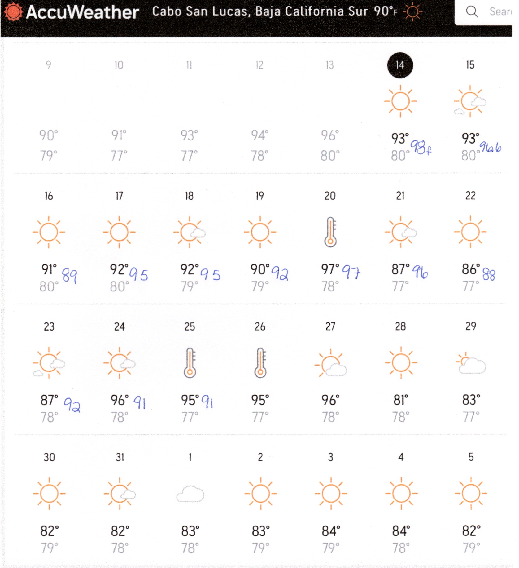 10 day forecast for cabo san lucas mexico