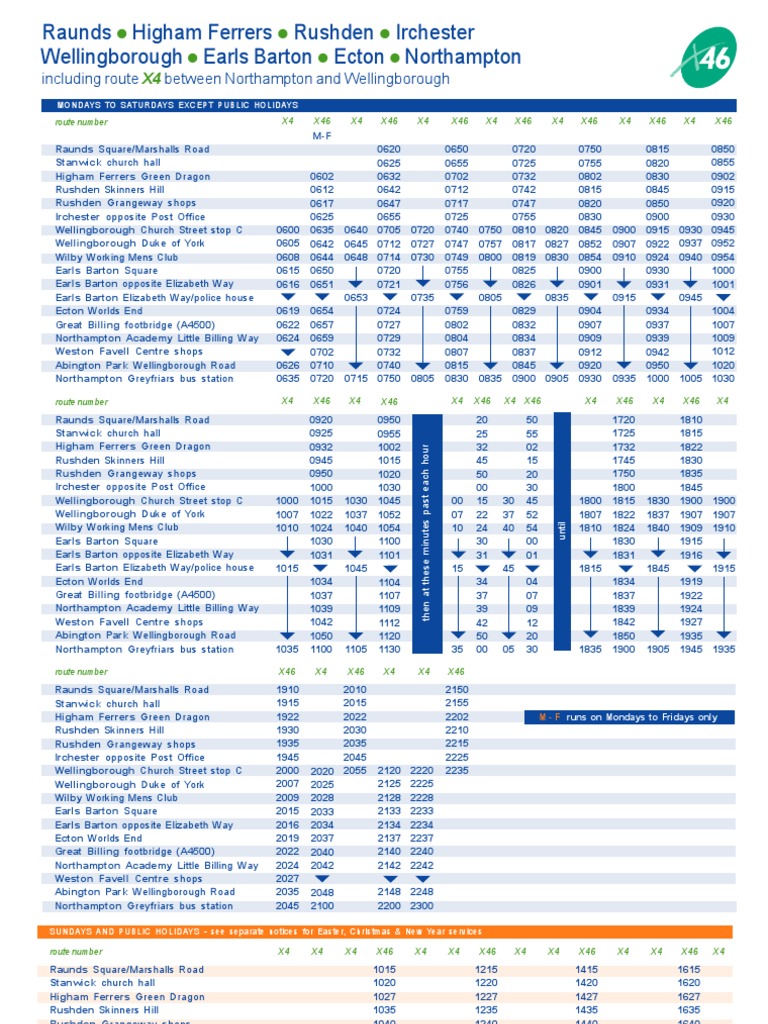 x4 bus timetable