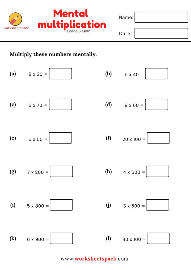 mental math worksheets grade 5