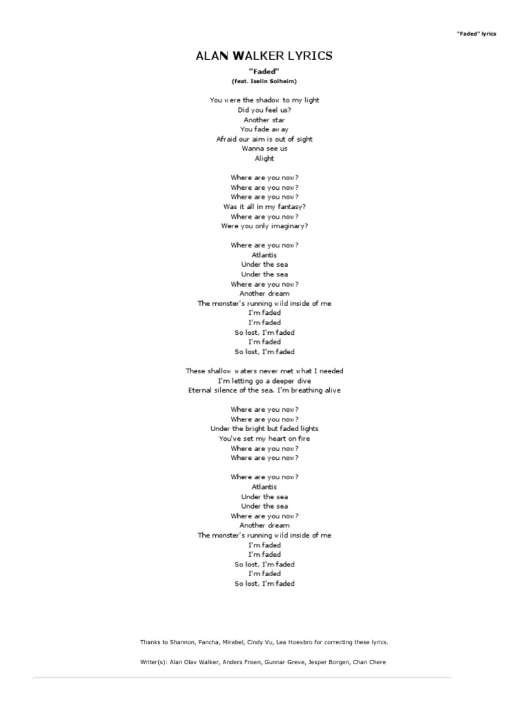 faded lyrics