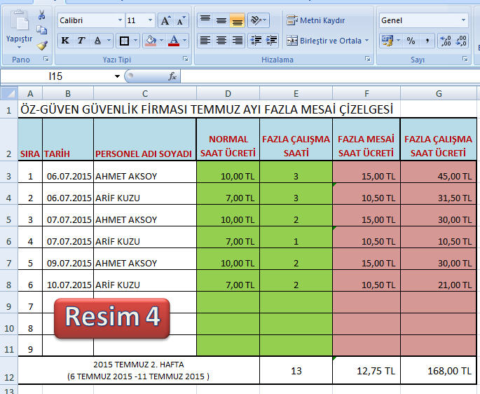 fazla mesai formu excel