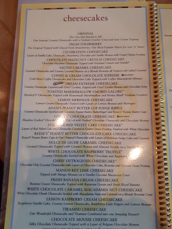 cheesecake factory cheesecake menu