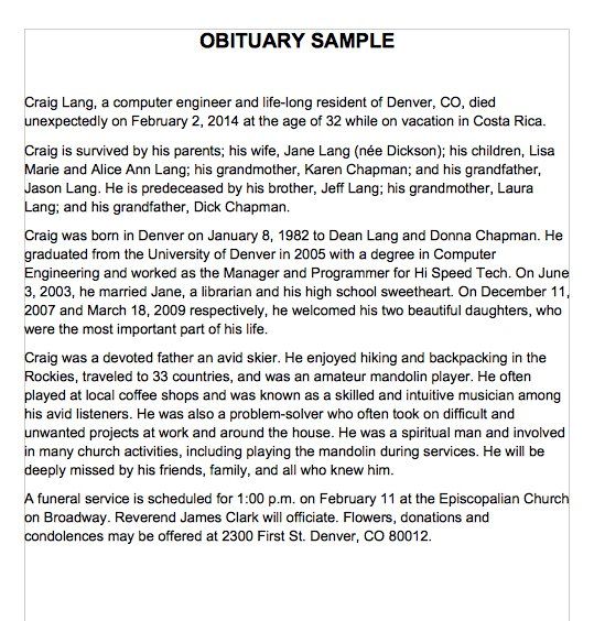 samples of obituaries