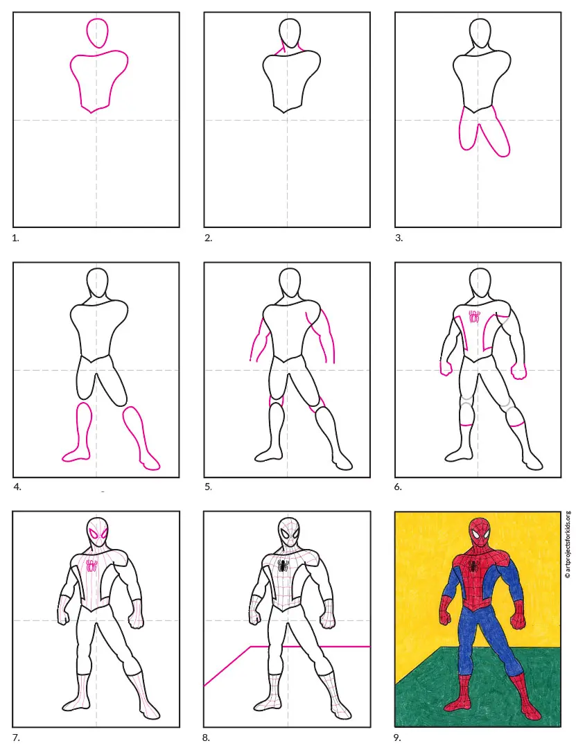 spider man drawing easy step by step