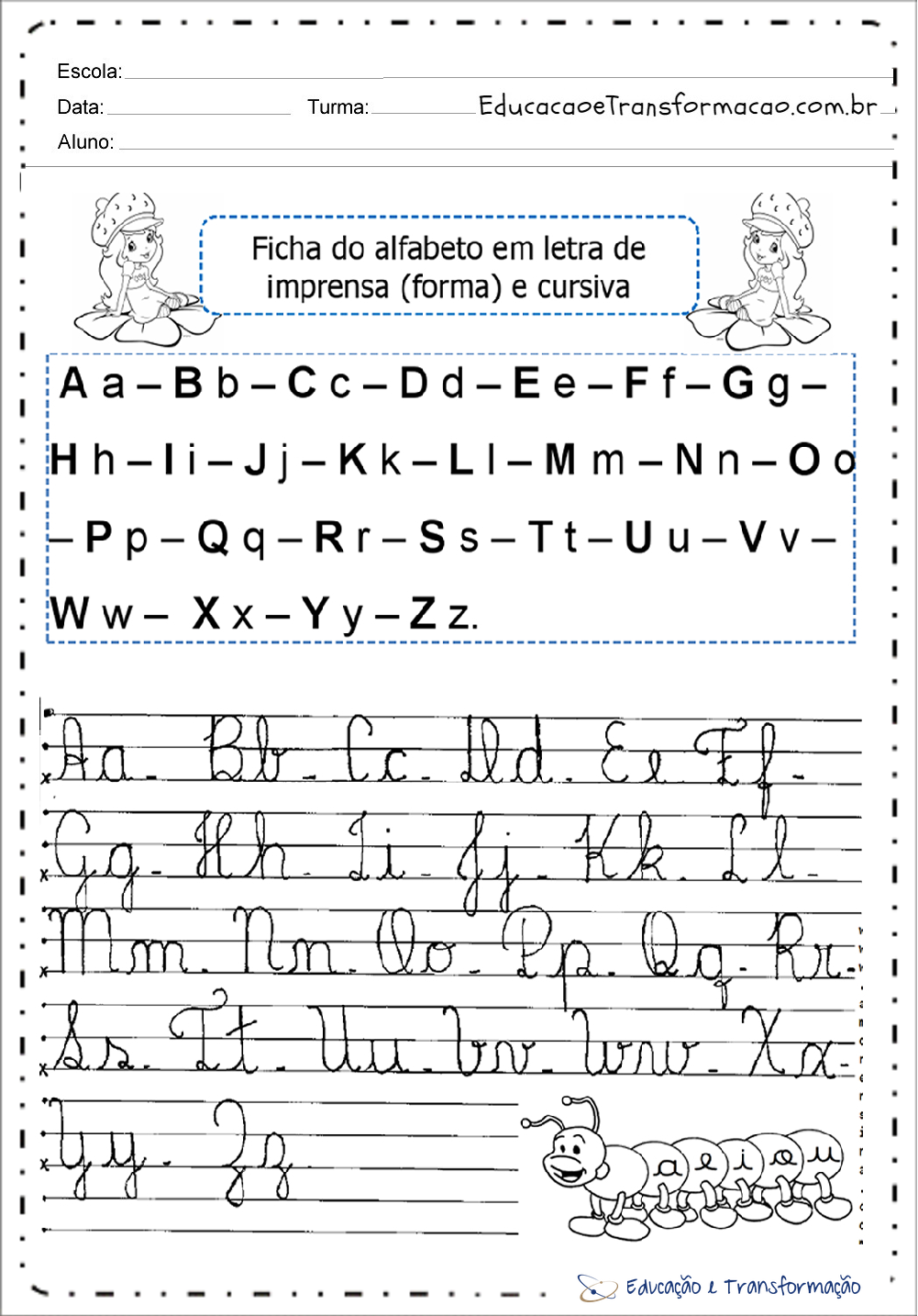 ficha de alfabeto cursivo