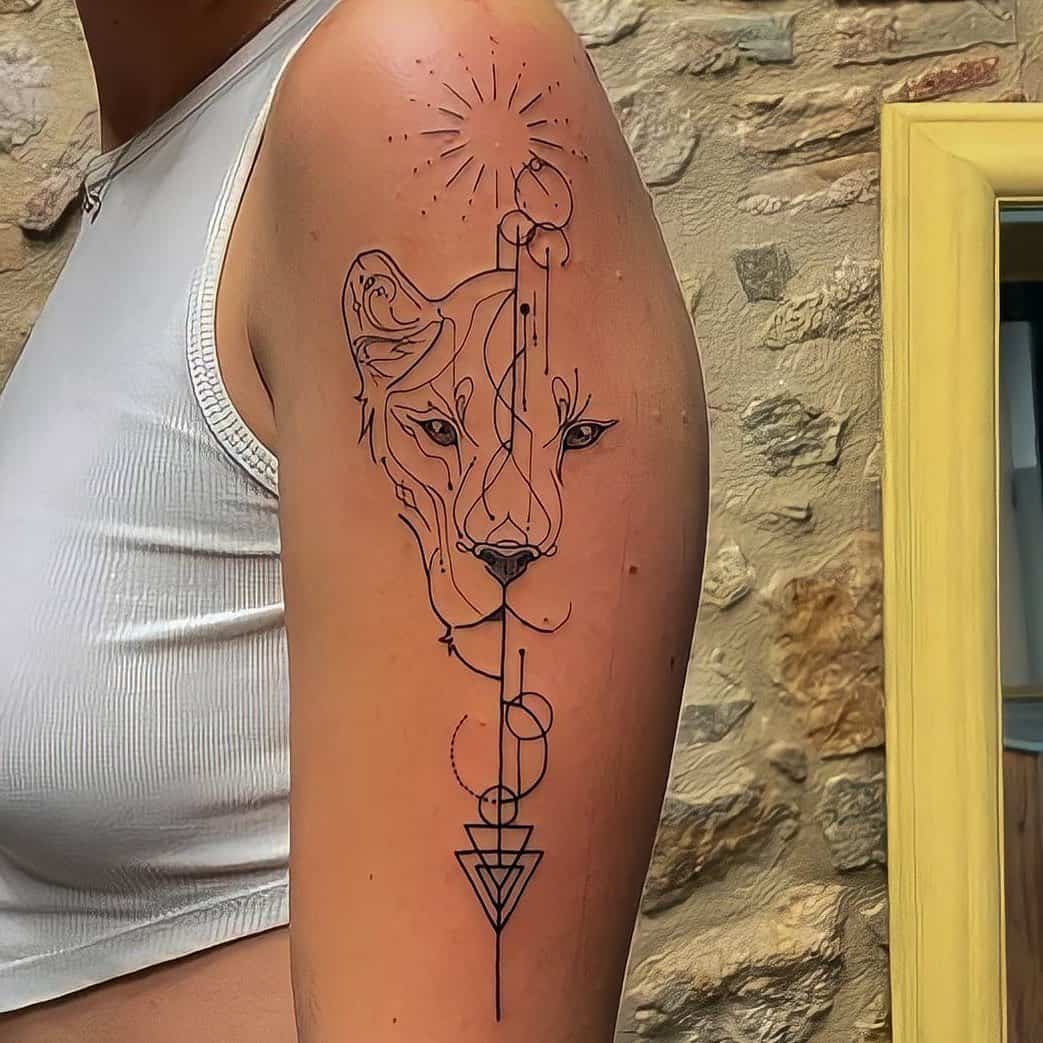 fine line lion tattoo