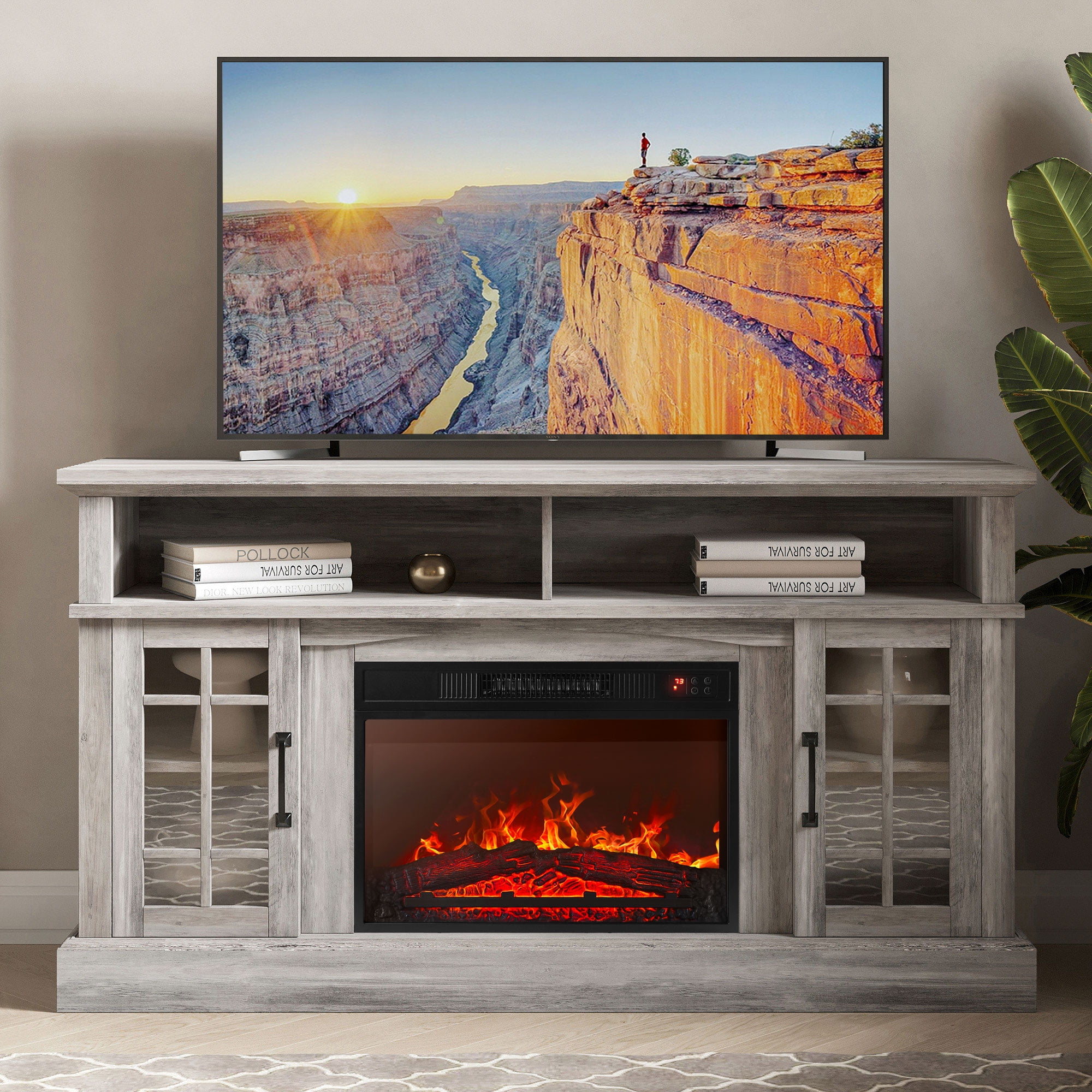 fireplace tv stand with fireplace