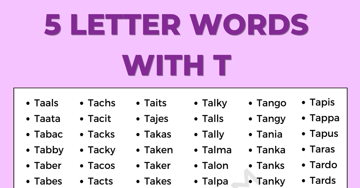 five letter word starts with t