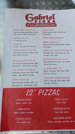 gabriel pizza menu