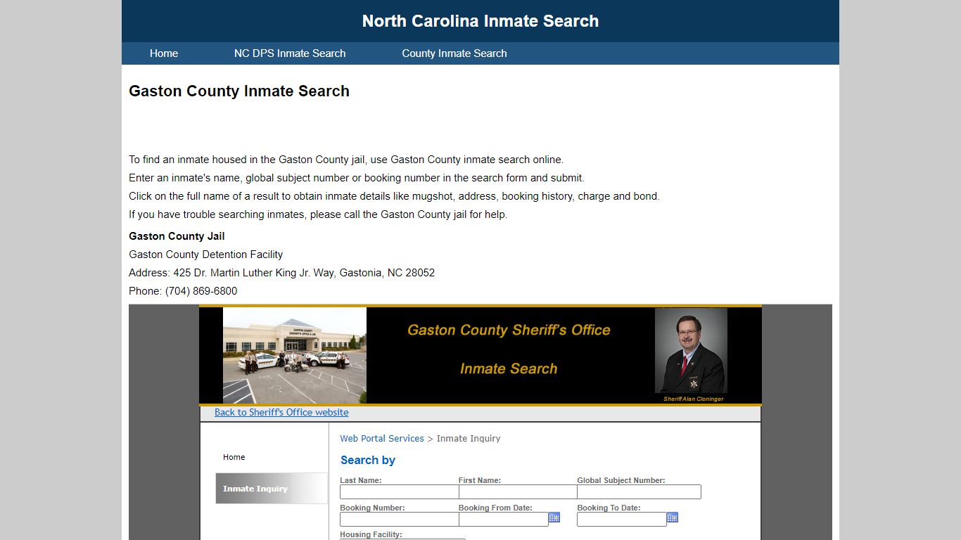 gaston county nc inmate search