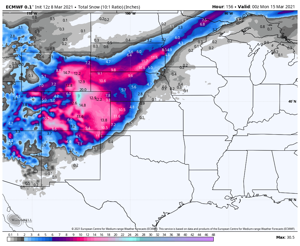 gfs total snowfall map