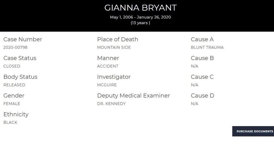 gianna bryant autopsy report