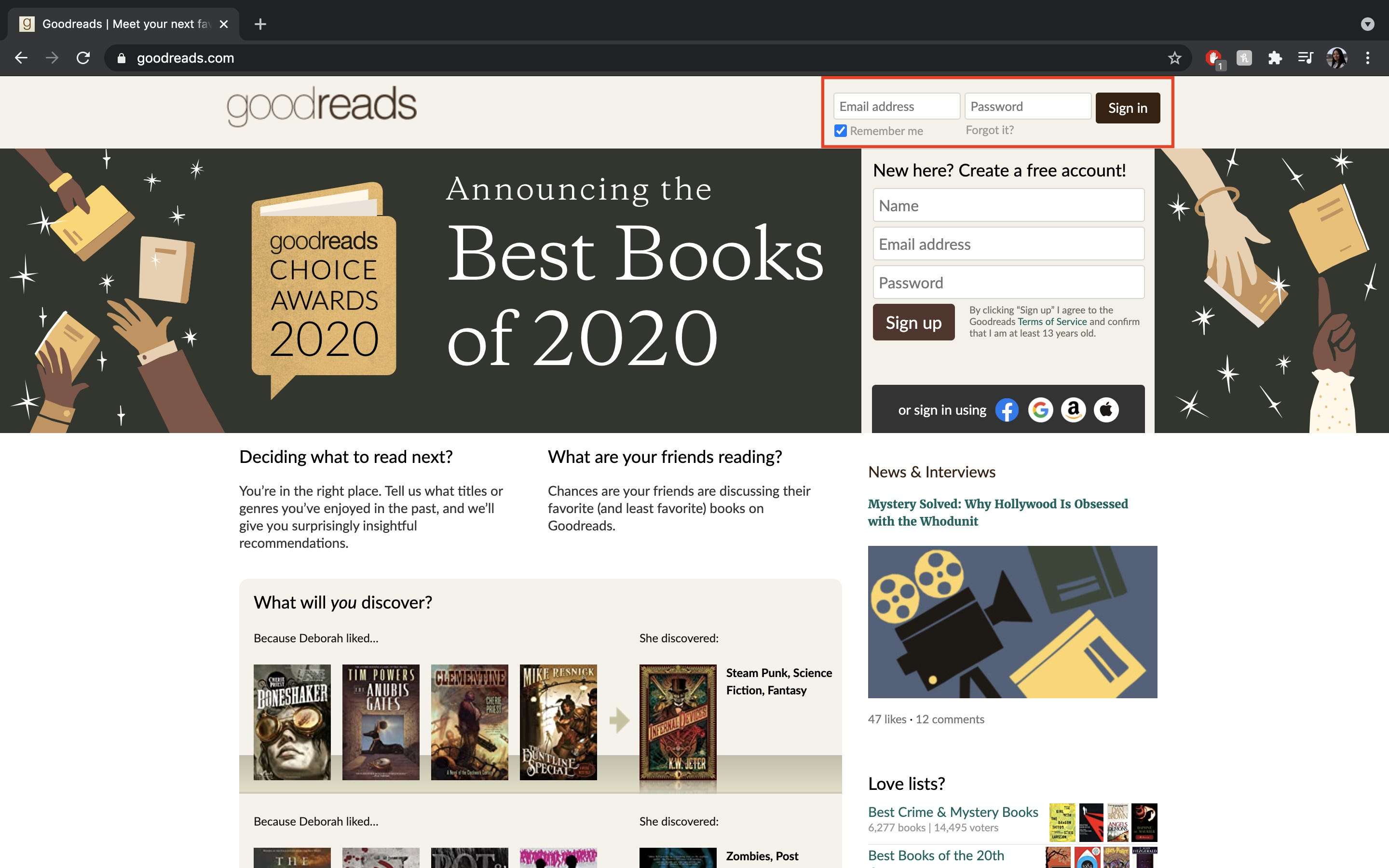 goodreads sign in