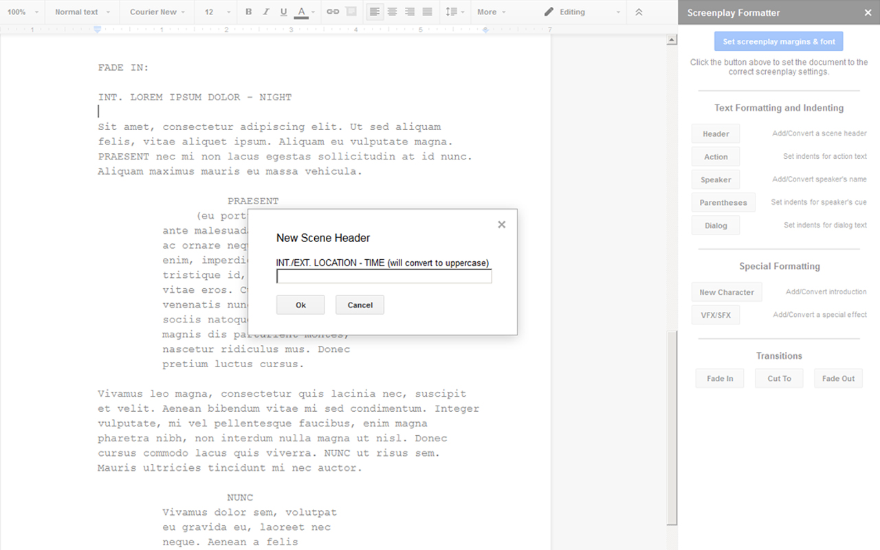 google docs screenplay template