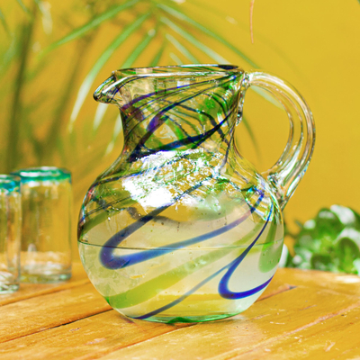 hand blown green glass pitcher