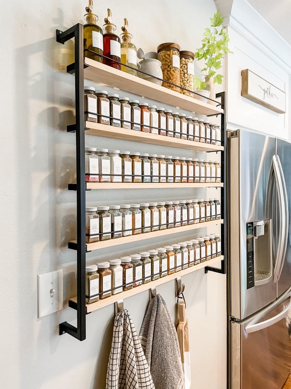 hanging spice rack with spices