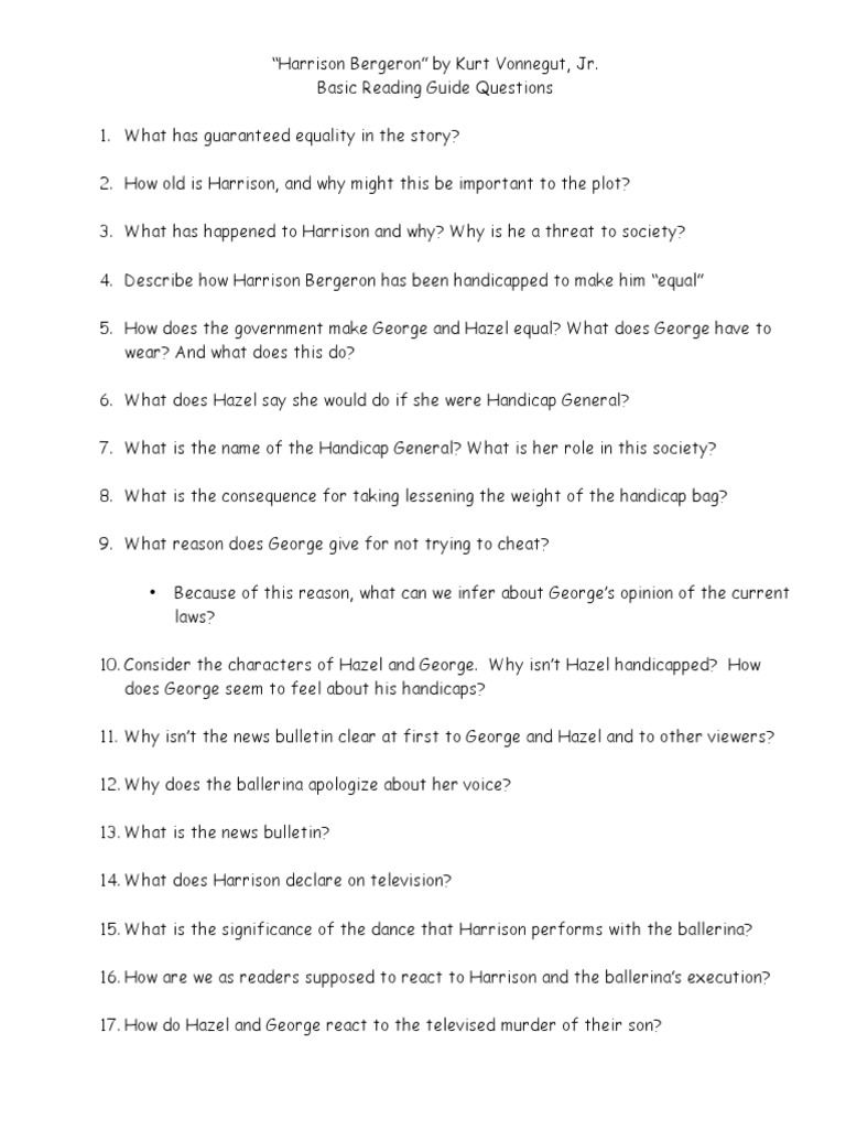 harrison bergeron answers pdf