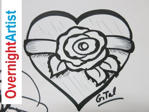 how to draw a heart rose step by step