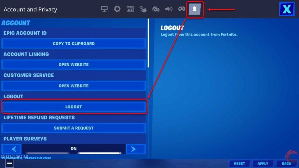 how to logout of fortnite