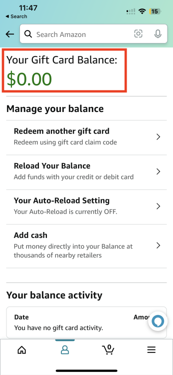 how to view amazon gift card balance