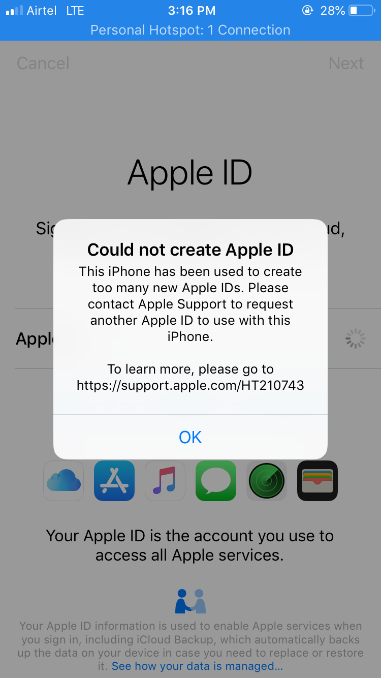 i cant create an apple id