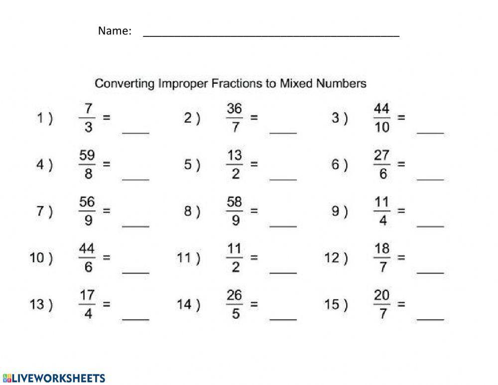 improper to mixed fractions worksheet