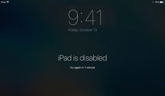 ipad is disabled try again in 1 hour