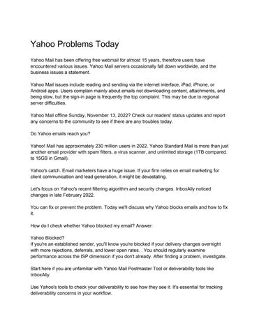issues with yahoo email today